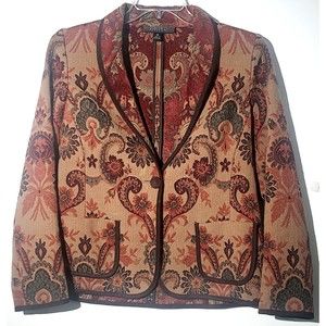 Kasper Womens Blazer Jacket Brown Taupe Rust Paisley Brocade Tapestry Sz 10